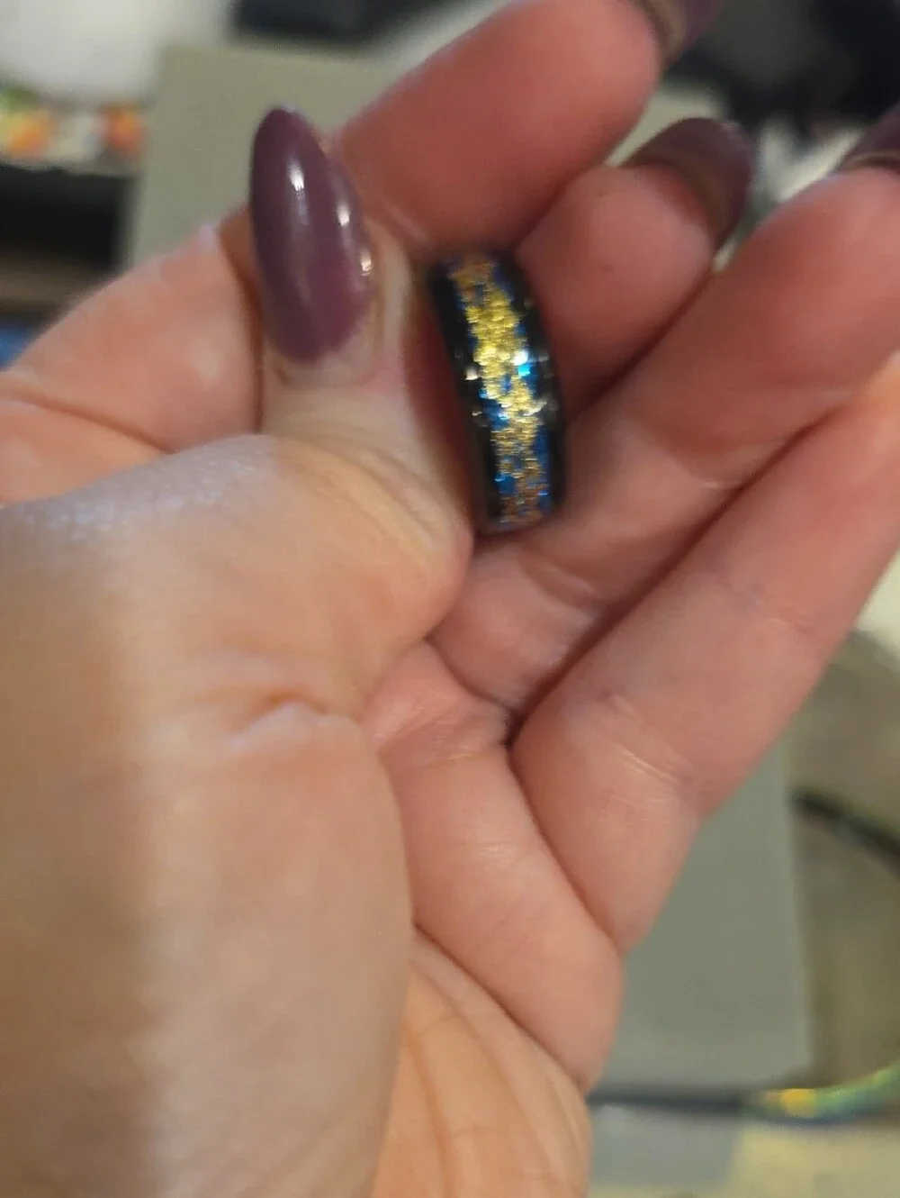 Gold Flake Black Resin Ring - Women's Jewelry